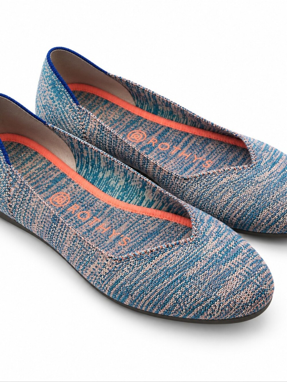 Rothy’s Size 10 Knit Ballet Flats Blue Coral Coastal Casual Preppy Minimalist
